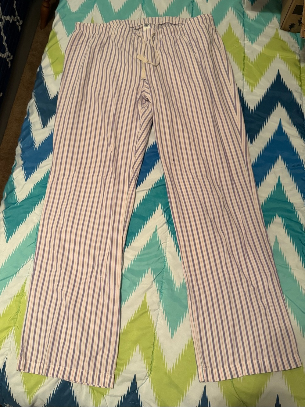 Old Navy Cotton Lounge Pants in White with Pink & Light Blue Stripes